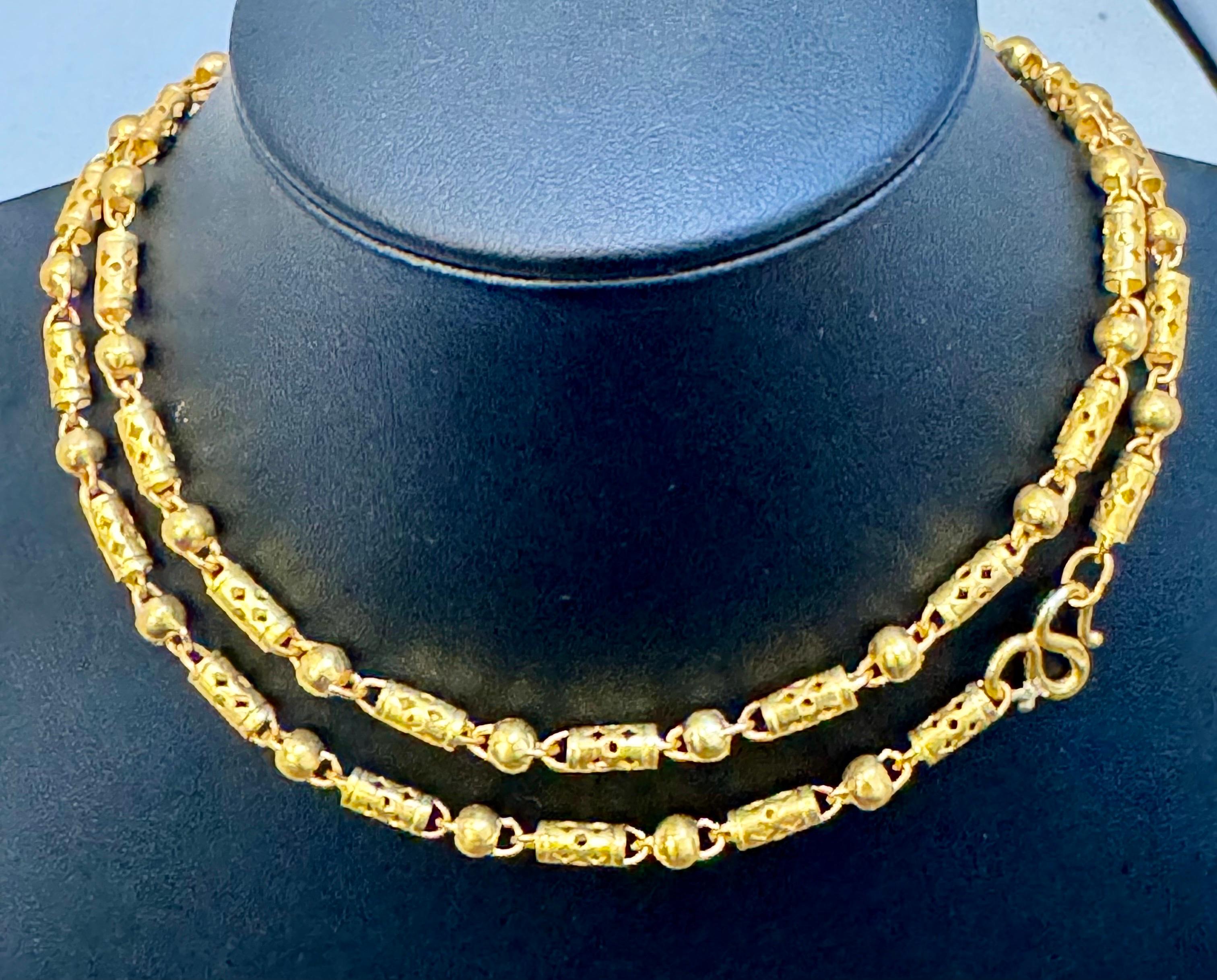 Vintage 31.5 Gm Pure 24 Karat Yellow Gold Handmade  Chain 22 inch long For Sale 8