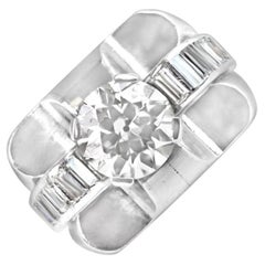 Seltener französischer Art-Déco-Verlobungsring mit 3,15 Karat Diamant im alteuropäischen Schliff
