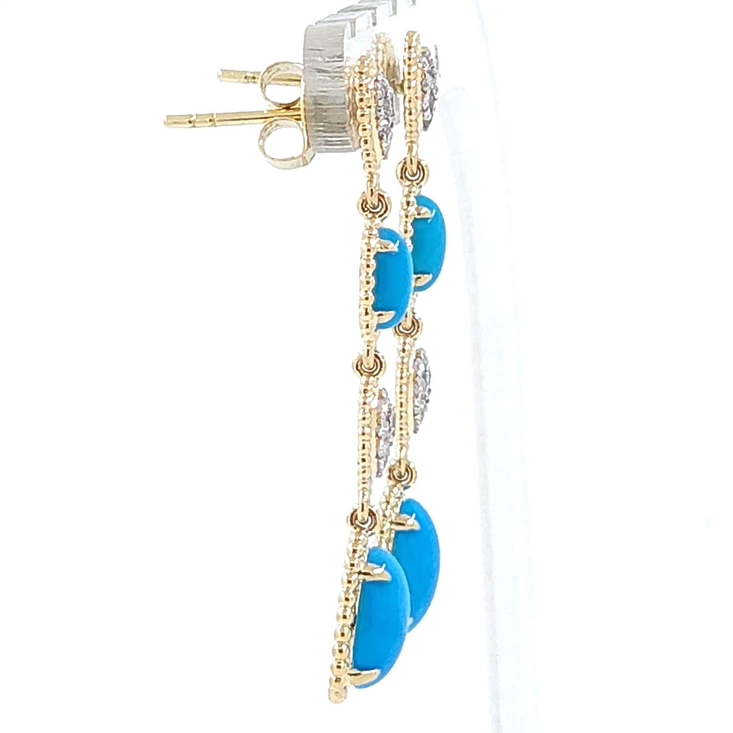 Vintage 3.15Ct Sleeping Beauty Turquoise Diamond Drop Earrings in 14K Gold In New Condition For Sale In Hong Kong, HK