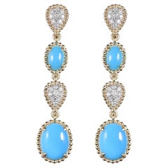 Vintage 3.15Ct Sleeping Beauty Turquoise Diamond Drop Earrings in 14K Gold