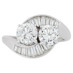 Vintage 3.16 Carat Transition Cut & 0.45 Carat Baguette Diamond Platinum Ring