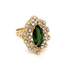 Vintage 3.17 Carat Marquis Green Tourmaline and Diamond Gold Cocktail Ring