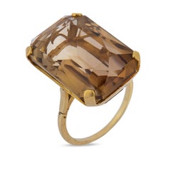 Vintage 31.74 carat smokey topaz 14k yellow gold cocktail ring