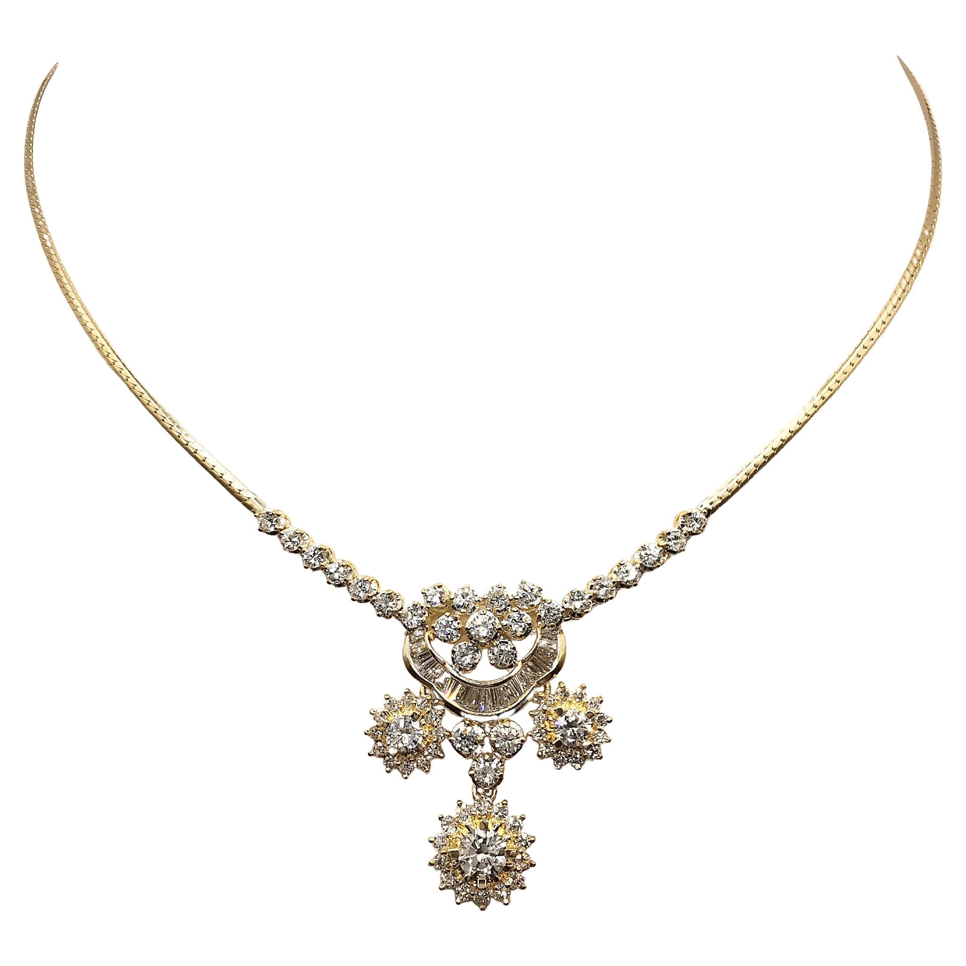 Vintage 3.19 Carat Diamond Necklace in 18-20k Yellow Gold For Sale