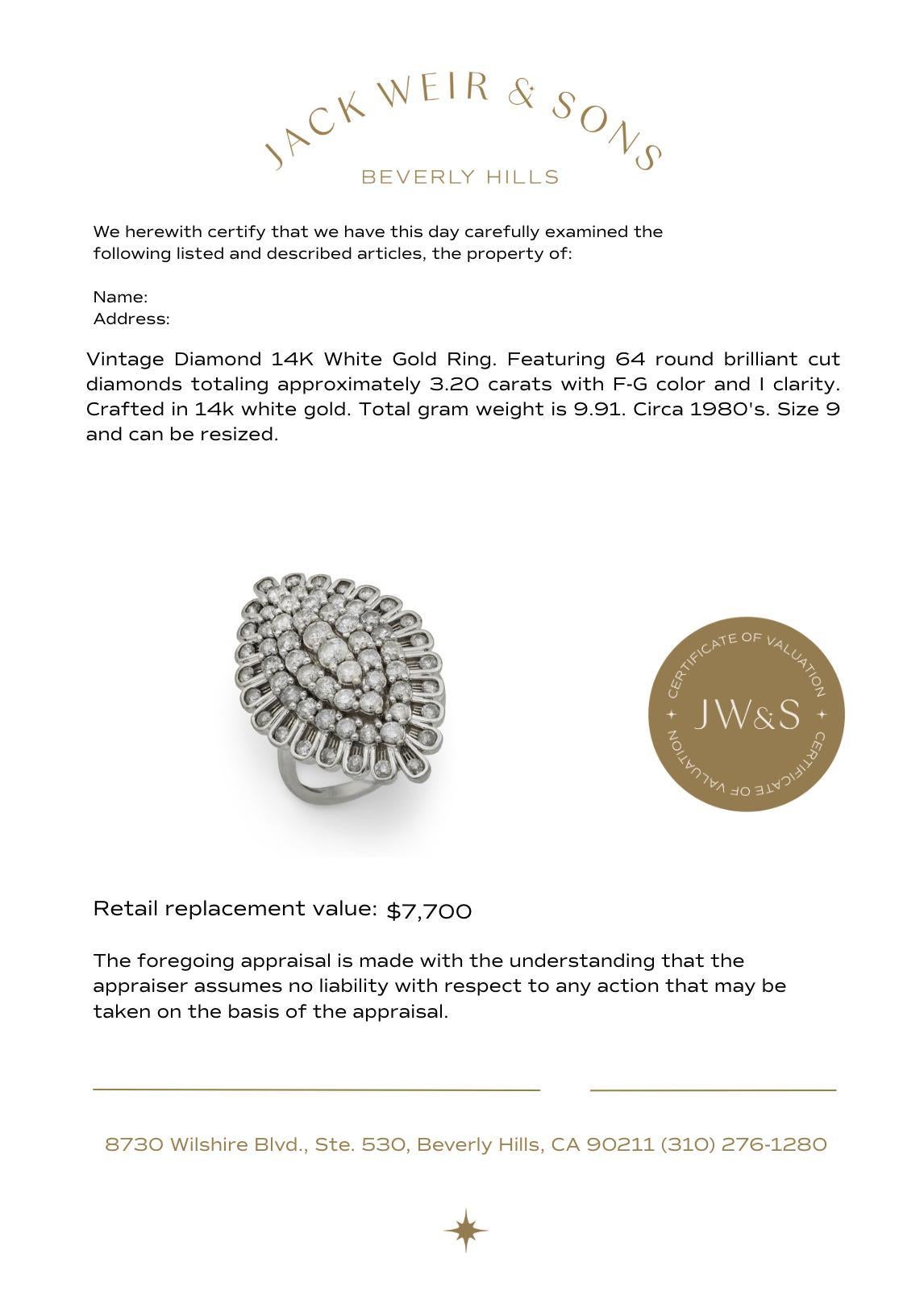 Anello navette d'epoca con diamante da 3,20 carati in oro bianco 14k in vendita 2