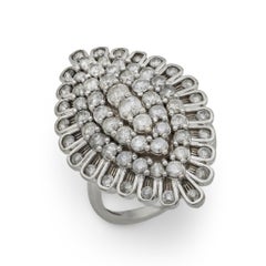 Anello navette d'epoca con diamante da 3,20 carati in oro bianco 14k