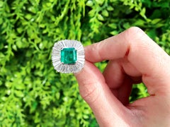 Vintage 3.20 Carat Emerald 4.10 Carat Diamond Platinum Cocktail Ring