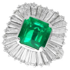 Vintage 3.20 Carat Emerald 4.10 Carat Diamond Platinum Ballerina Ring Circa 1950