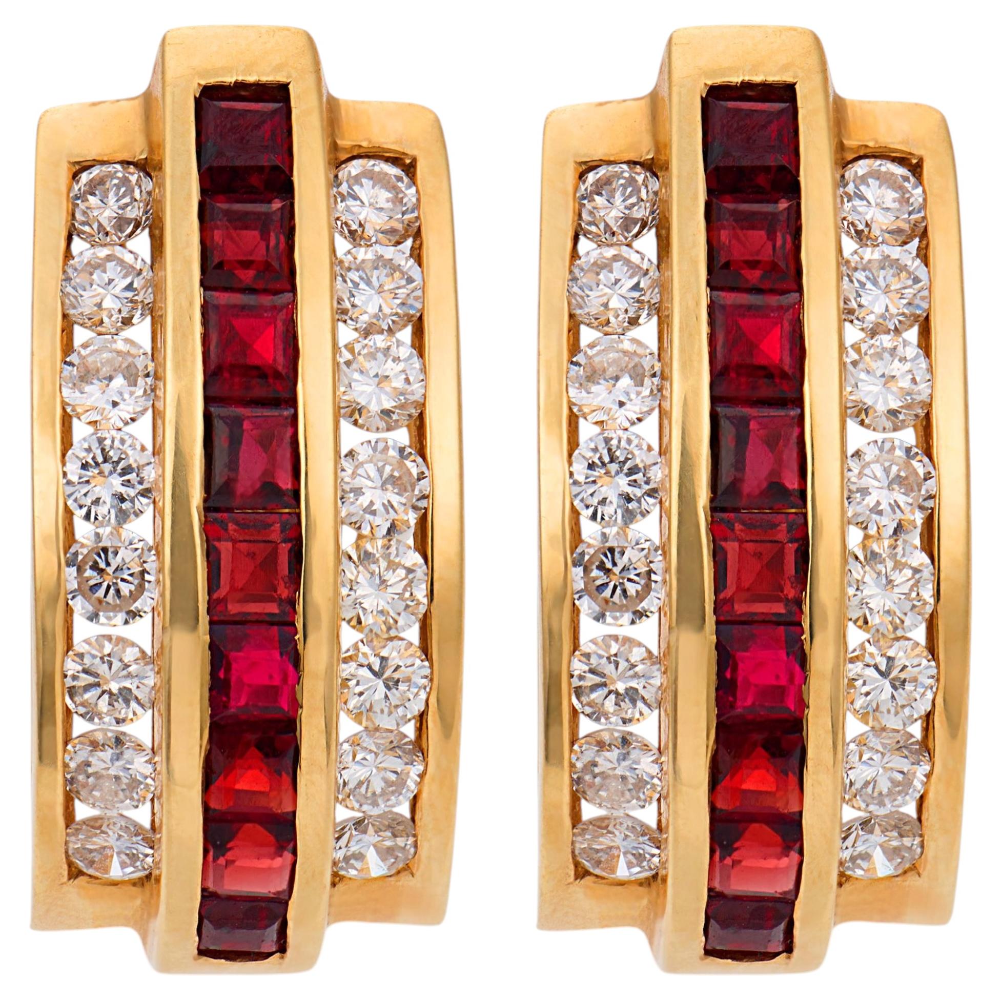 Pendientes vintage de oro amarillo de 14k con diamante y granate de 3,20 quilates en venta