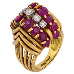Vintage 3.20 carat ruby diamond 18k yellow gold cocktail ring