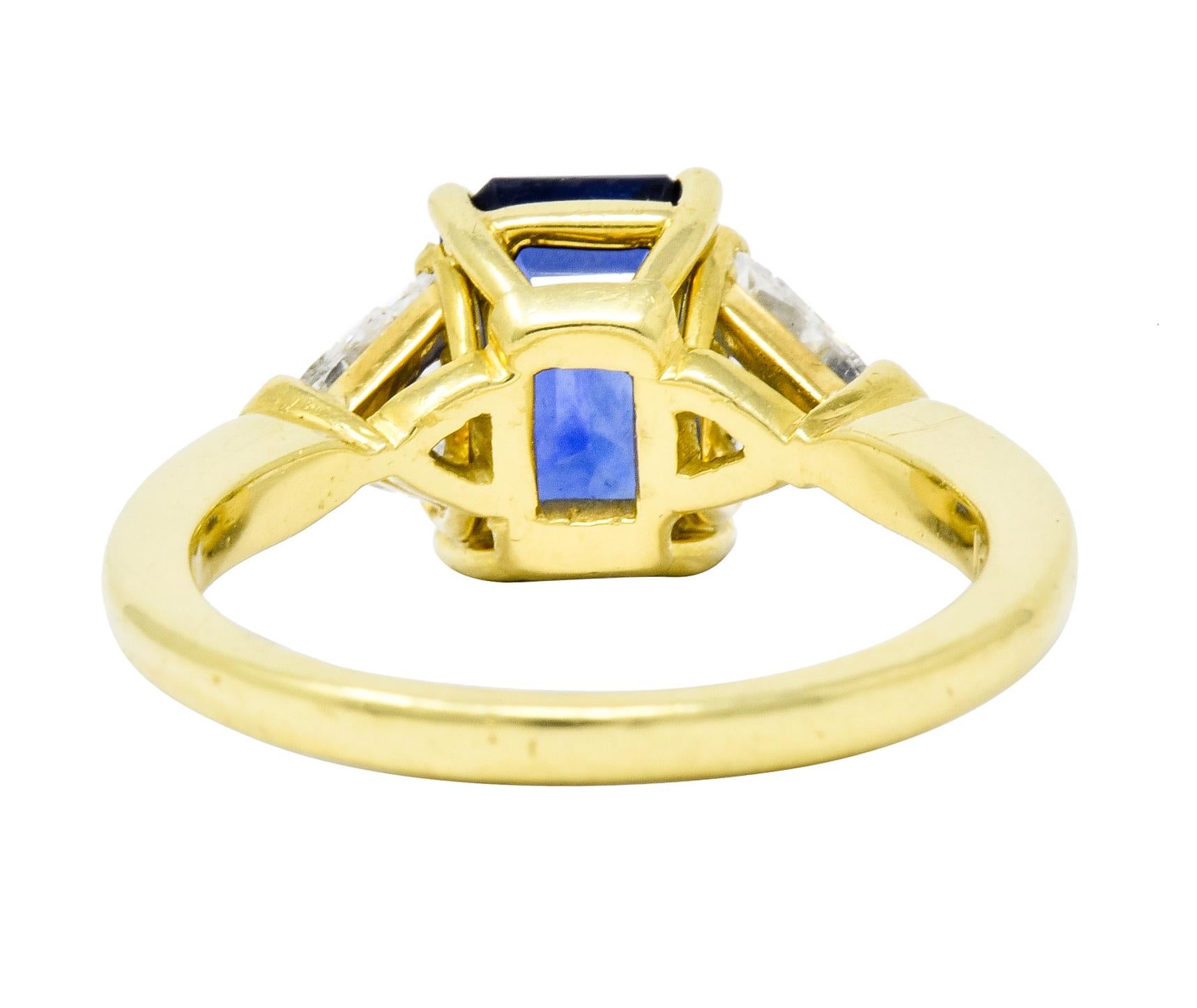 Trillion Cut Vintage 3.20 Carat Sapphire Diamond 18 Karat Gold Three-Stone Ring