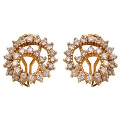 Vintage 3.20 carat total weight diamond 14k yellow gold swirl earrings