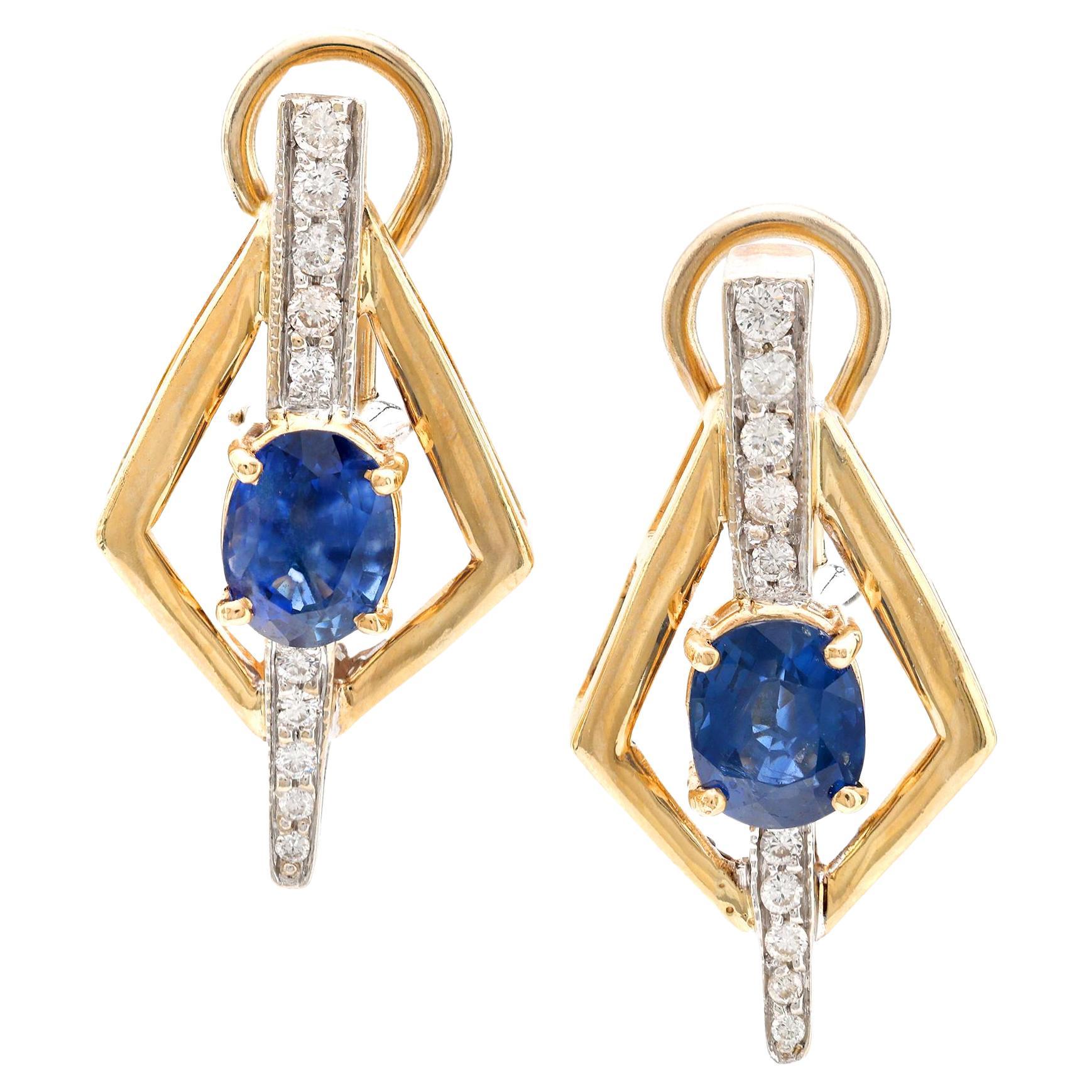 Vintage 3.20 carat total weight sapphire diamond 14k gold earrings