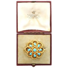 Vintage 3.20 Carat Turquoise and 22k Yellow Gold Brooch Circa 1880