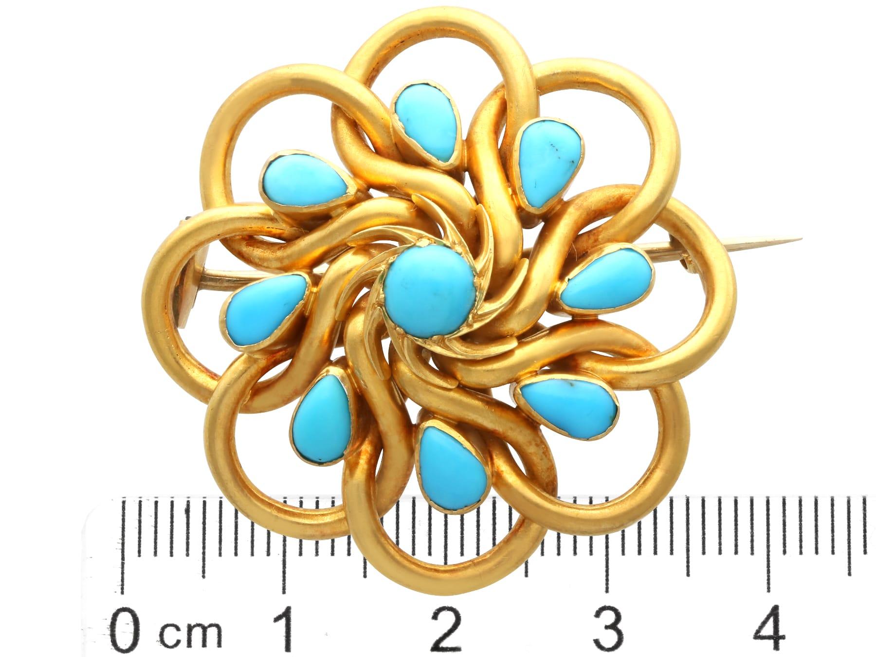 Vintage 3.20 Carat Turquoise and 22k Yellow Gold Brooch Circa 1880 6