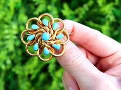 Vintage 3.20 Carat Turquoise and 22k Yellow Gold Brooch Circa 1880