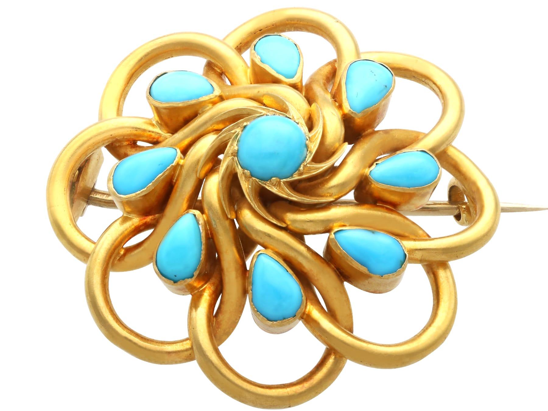Vintage 3.20 Carat Turquoise and 22k Yellow Gold Brooch Circa 1880 2