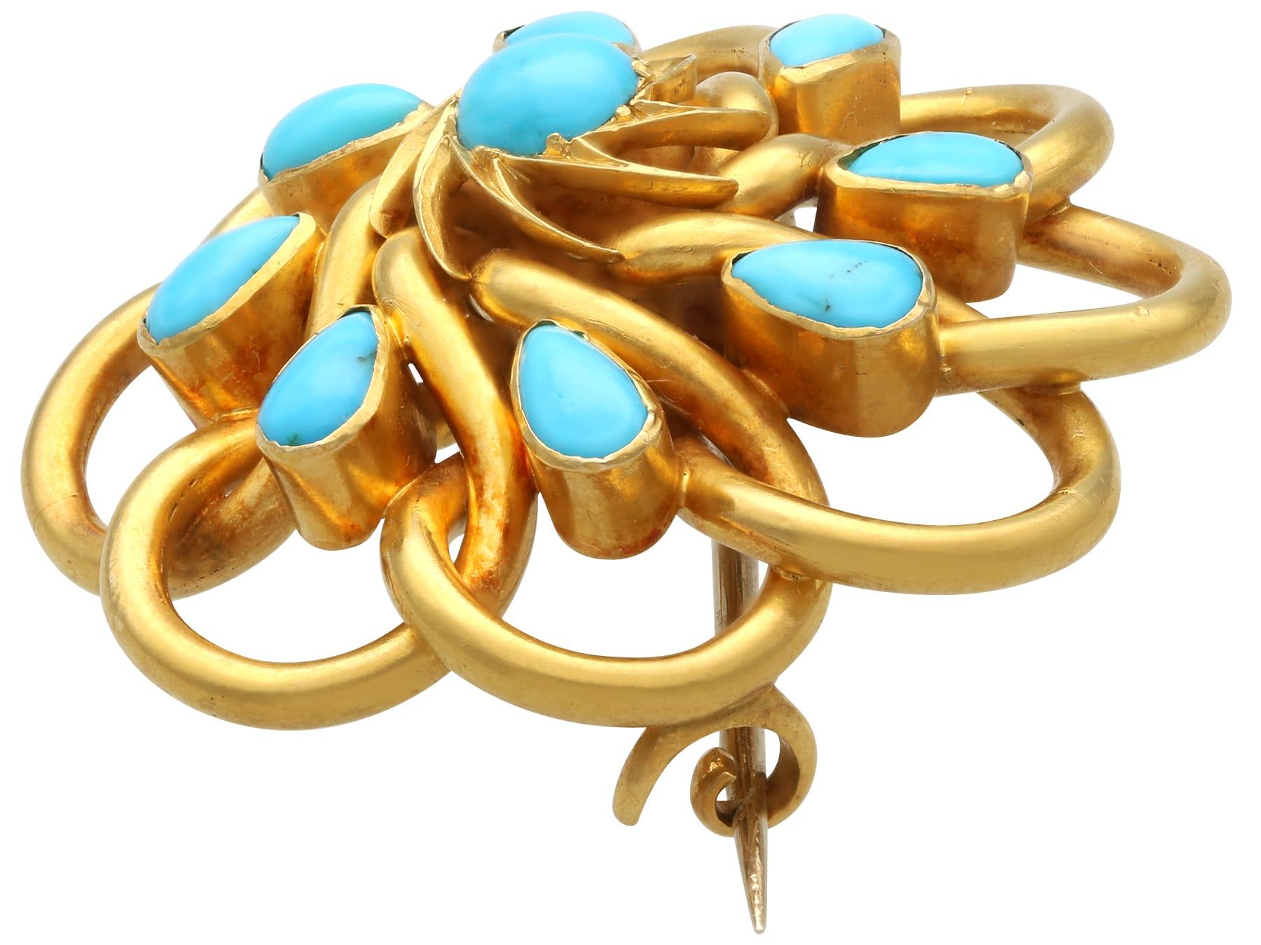 Vintage 3.20 Carat Turquoise and 22k Yellow Gold Brooch Circa 1880 3