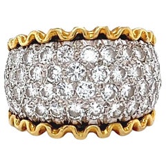 Vintage 3.20 Carats Diamonds 18 Karat Yellow Gold Platinum Bombe Ring