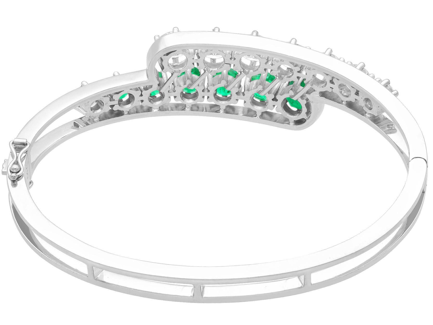 Vintage 3.20ct Emerald and 3.95ct Diamond 18ct White Gold Bangle For Sale 2