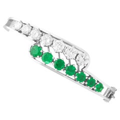 Vintage 3.20ct Emerald and 3.95ct Diamond 18ct White Gold Bangle