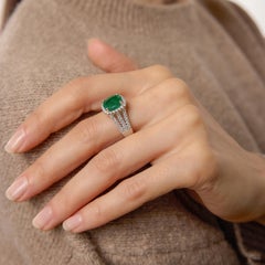 Vintage 3.21 carat emerald diamond 18k white gold ring