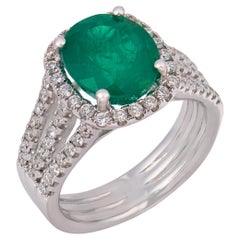 Vintage 3.21 carat emerald diamond 18k white gold ring