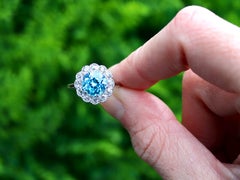 Vintage 3.21 Carat Zircon and Diamond White Gold Cluster Engagement Ring