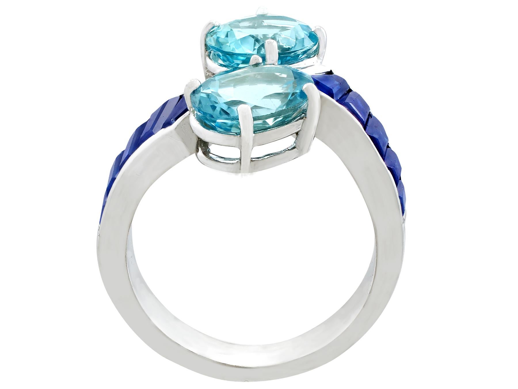 Women's or Men's Vintage 3.22 Carat Aquamarine 2.05 Carat Sapphire Platinum Twist Ring