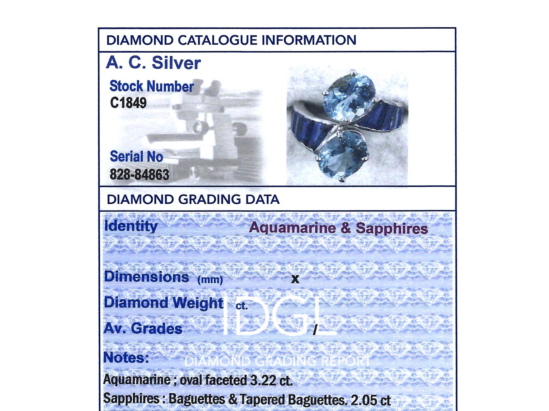 Vintage 3.22 Carat Aquamarine 2.05 Carat Sapphire Platinum Twist Ring 1
