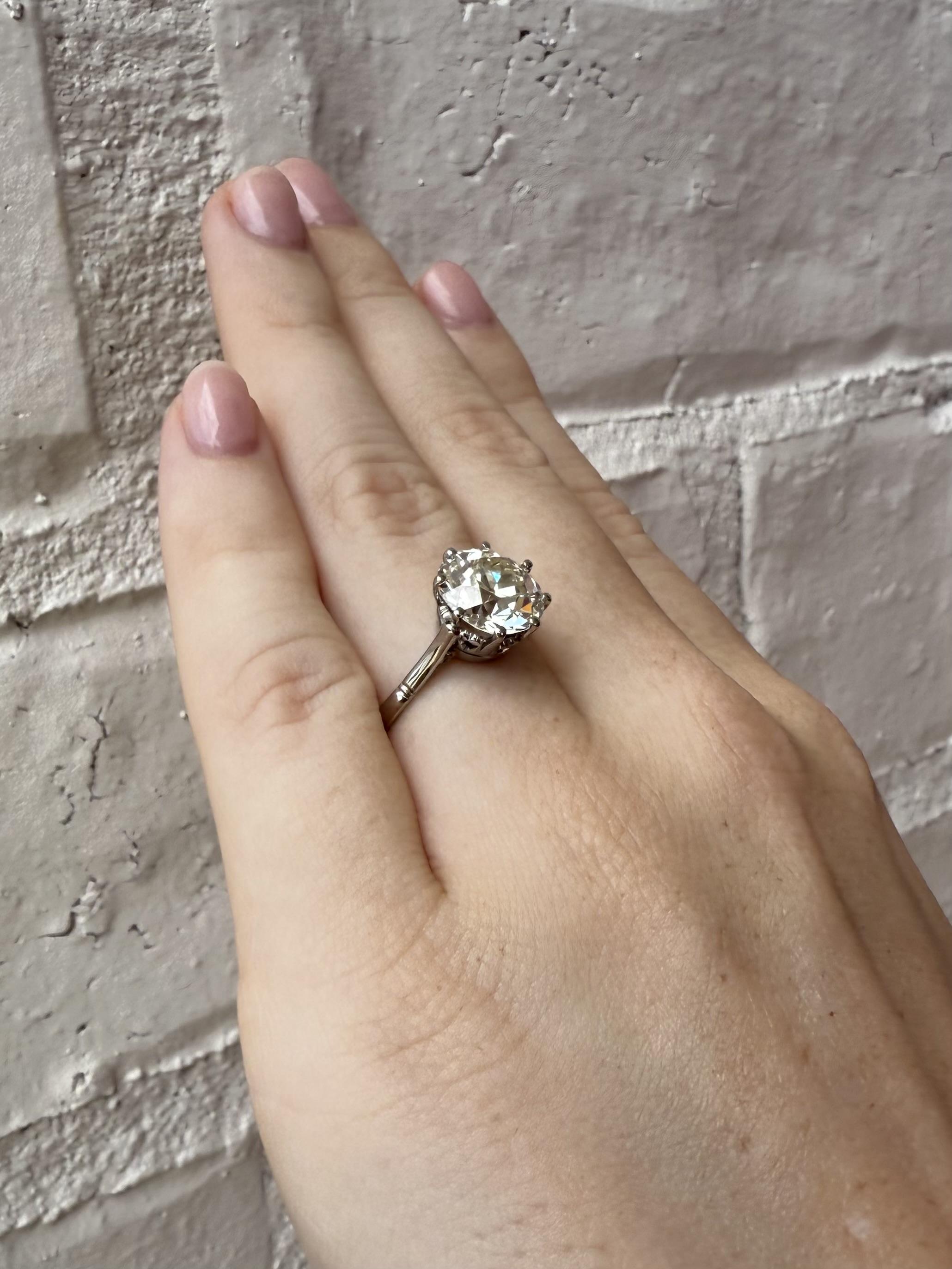 Vintage 3,22 Karat Platin Diamant Solitär Verlobungsring GIA (Art déco) im Angebot