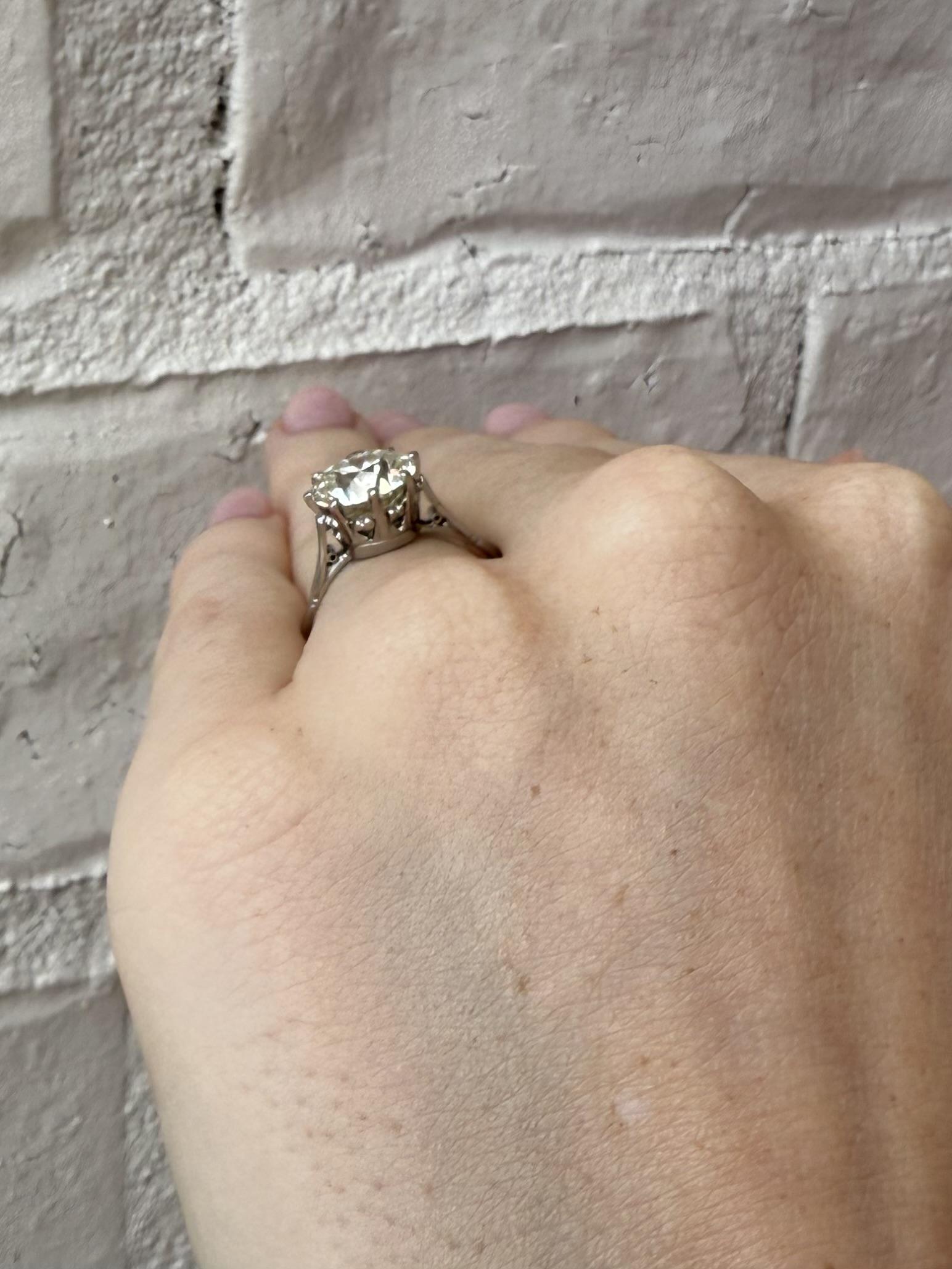 Vintage 3,22 Karat Platin Diamant Solitär Verlobungsring GIA (Alteuropäischer Schliff) im Angebot