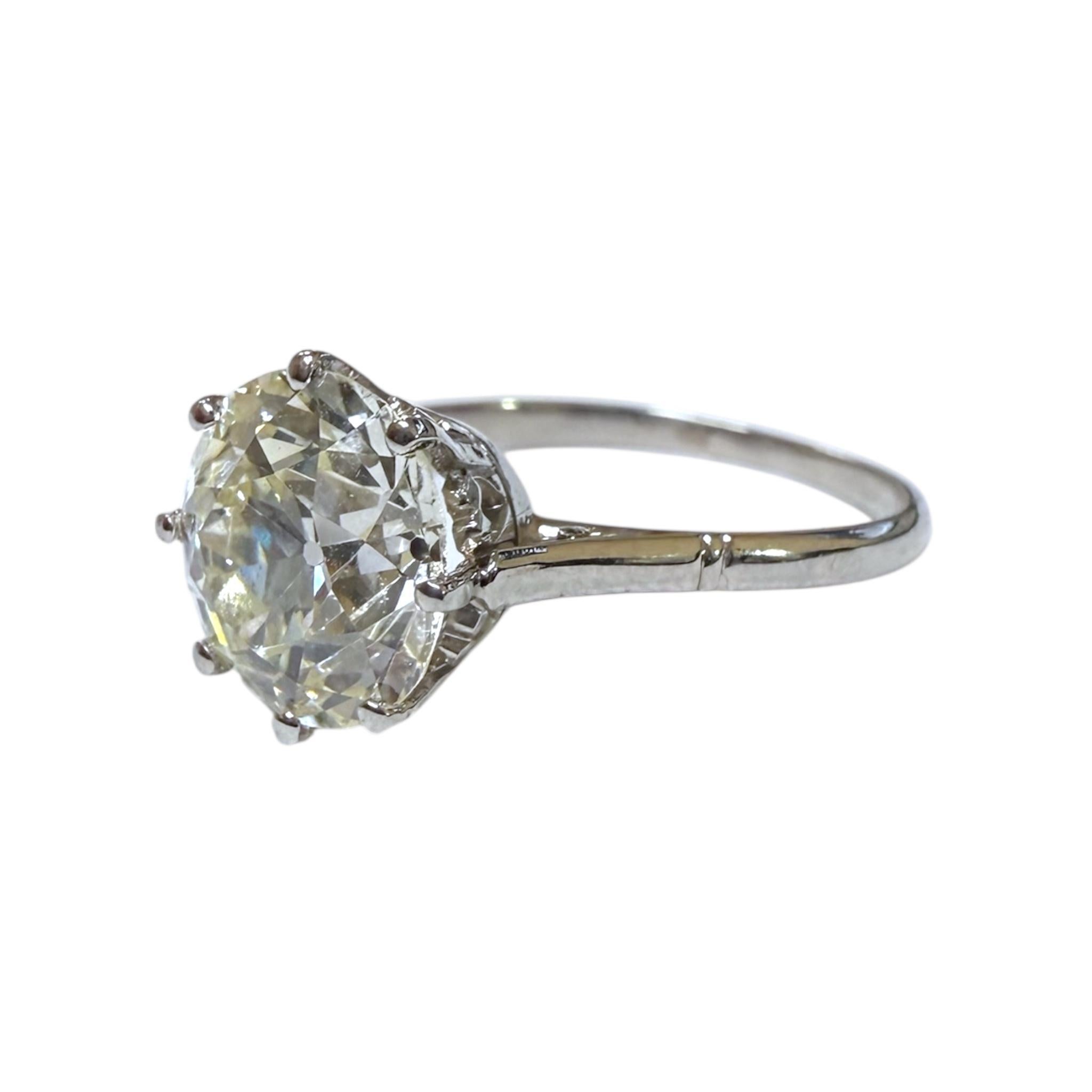 Vintage 3,22 Karat Platin Diamant Solitär Verlobungsring GIA im Angebot 1