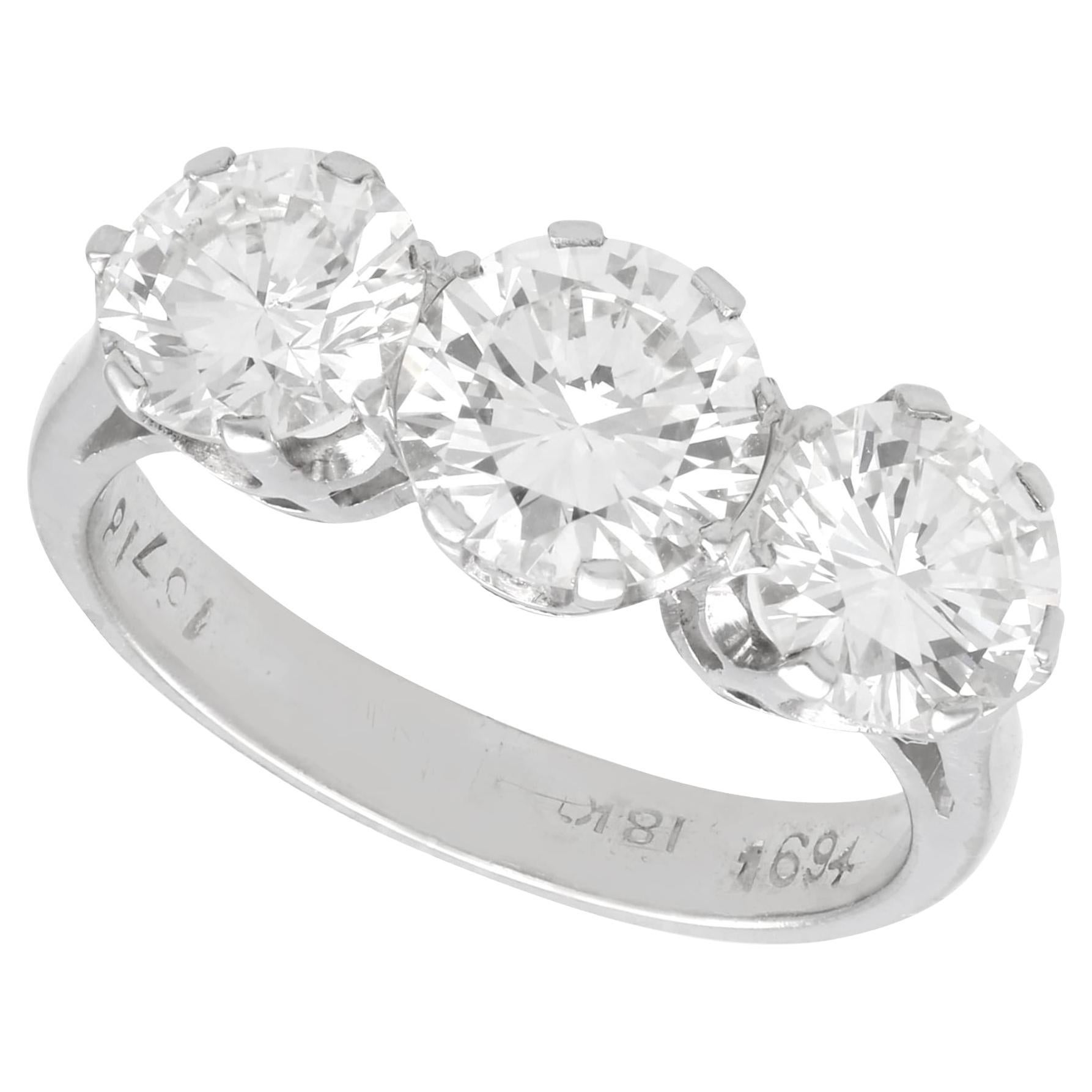 Vintage 3.23 Carat Diamond and 18k White Gold Trilogy Ring Circa 1960