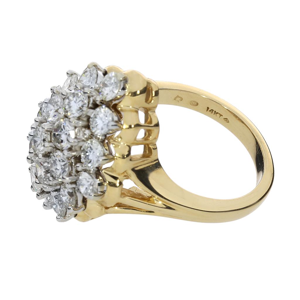 Women's or Men's Vintage 3.24 Carat Total Weight Diamond 14K Cluster Ring For Sale