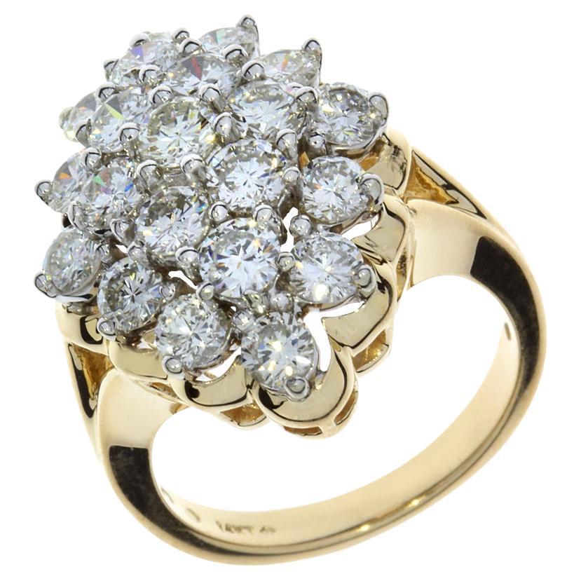Vintage 3.24 Carat Total Weight Diamond 14K Cluster Ring For Sale