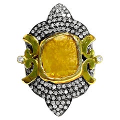 Vintage 3.25 Carat Diamond 14K Yellow & Black Gold Silver Cocktail Ring
