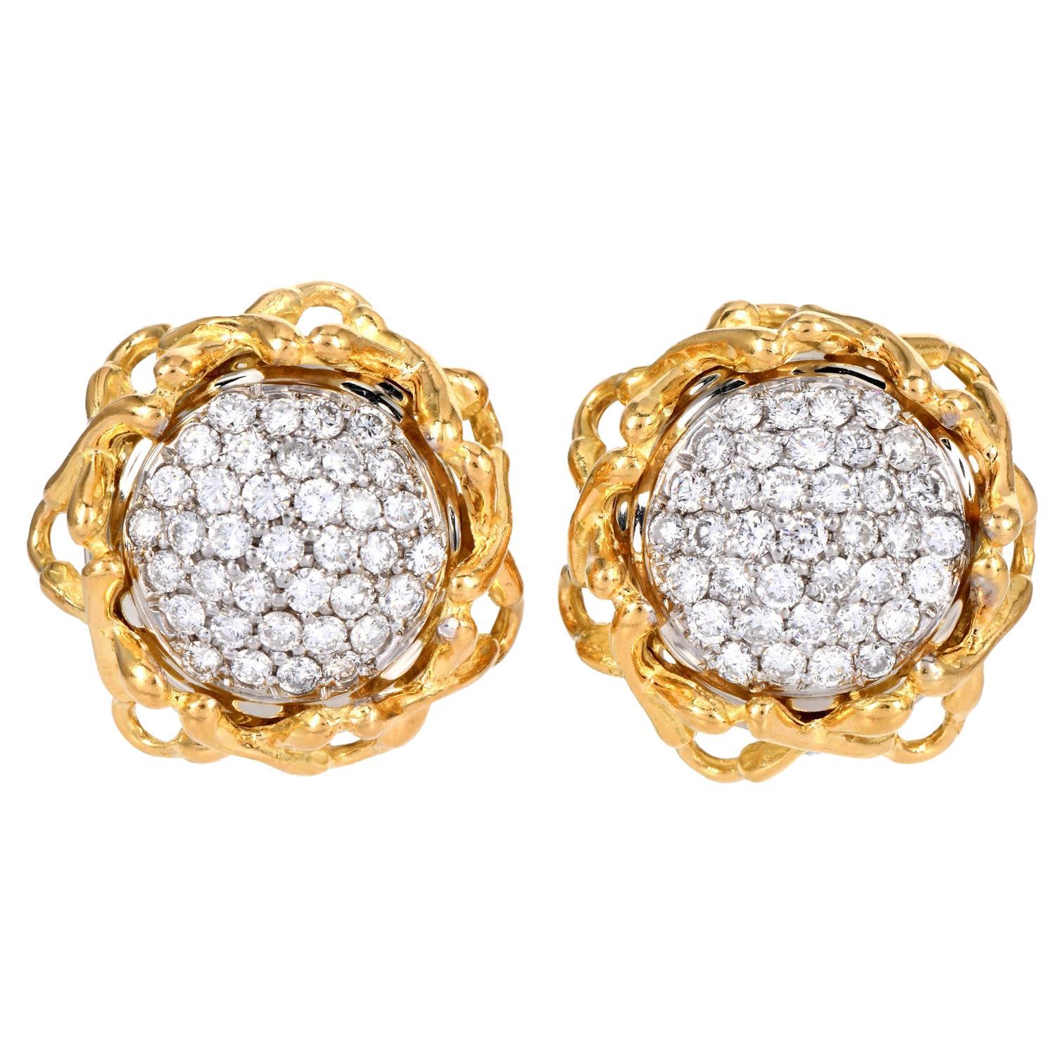 Ohrringe mit Sonnenblumenmotiv, Vintage, 3,25cttw Diamant 18K Gold im Angebot