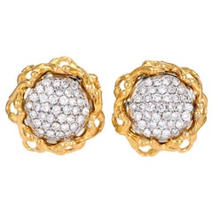 Boucles d'oreilles vintage 3.25cttw Diamond 18K Gold Sunflower Motif