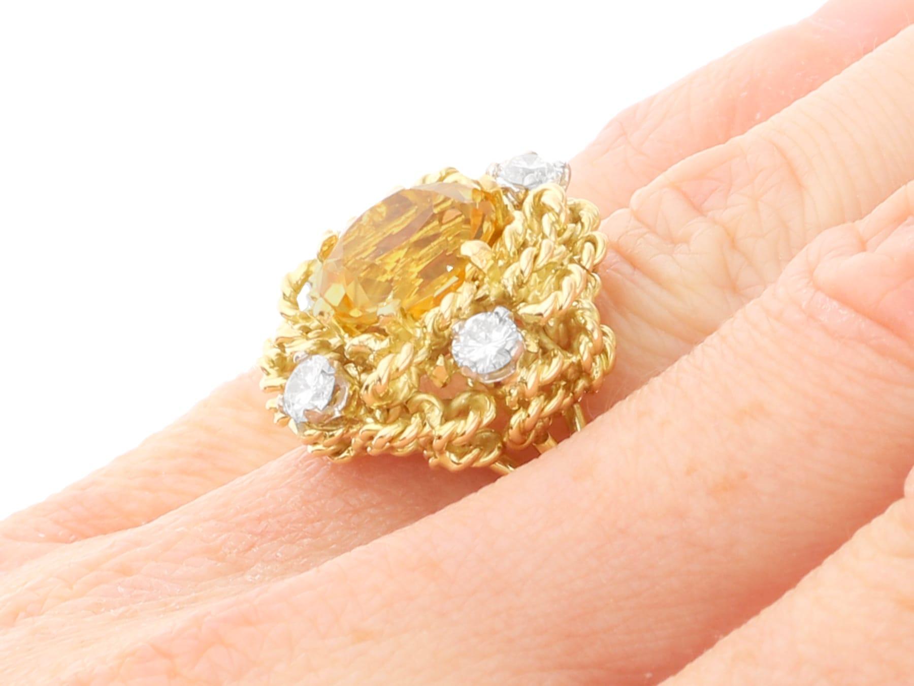 Anello vintage in oro giallo 18k con citrino da 3,27 carati e diamante da 0,80 carati (1984) in vendita 8