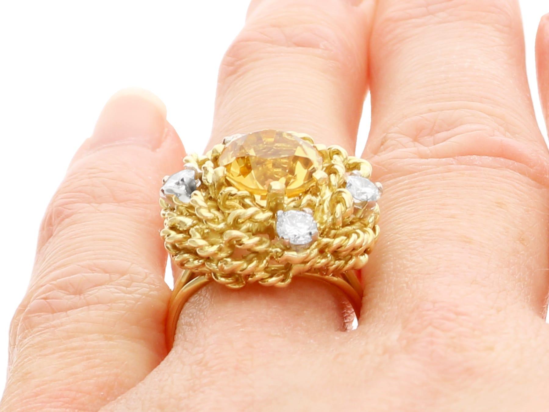 Anello vintage in oro giallo 18k con citrino da 3,27 carati e diamante da 0,80 carati (1984) in vendita 9