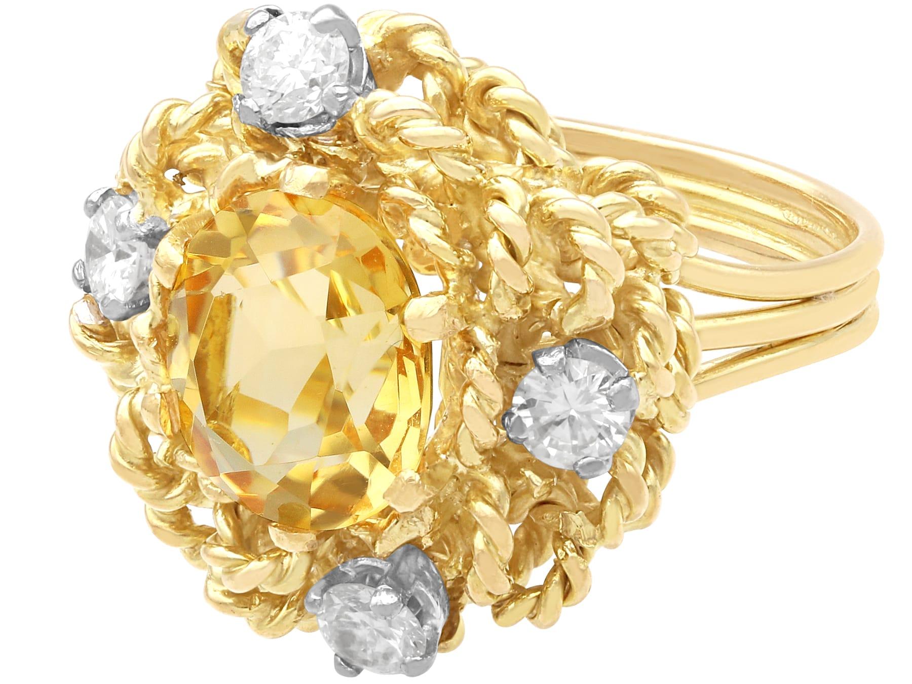 Anello vintage in oro giallo 18k con citrino da 3,27 carati e diamante da 0,80 carati (1984) in vendita 1