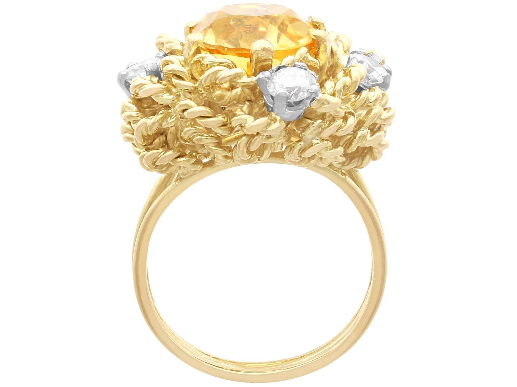 Anello vintage in oro giallo 18k con citrino da 3,27 carati e diamante da 0,80 carati (1984) in vendita 3