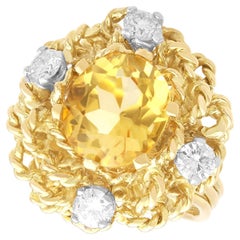 Anello vintage in oro giallo 18k con citrino da 3,27 carati e diamante da 0,80 carati (1984)