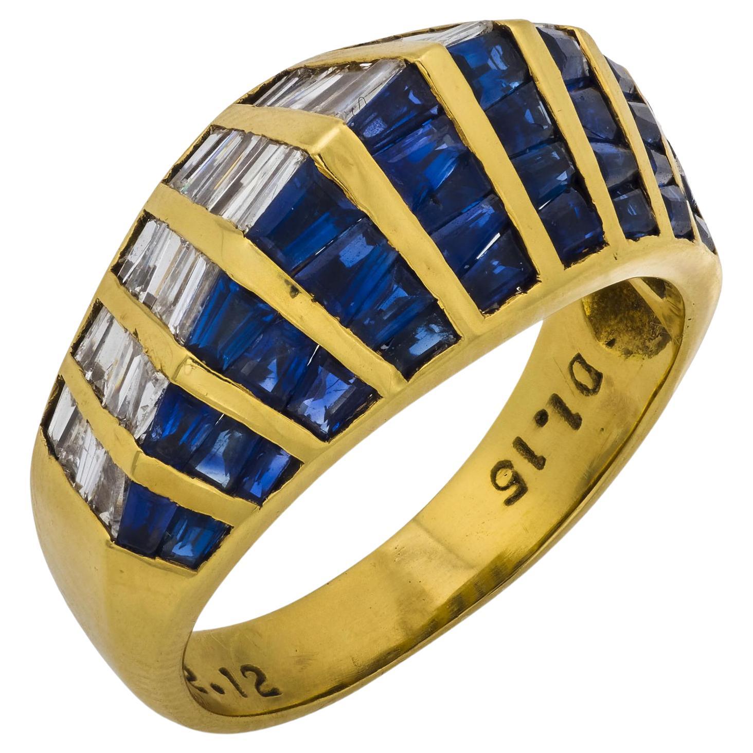 Vintage 3.27 carat sapphire diamond 18k yellow gold ring For Sale