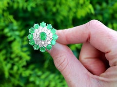 Vintage 3.29 Carat Emerald and 1.75 Carat Diamond White Gold Cocktail Ring