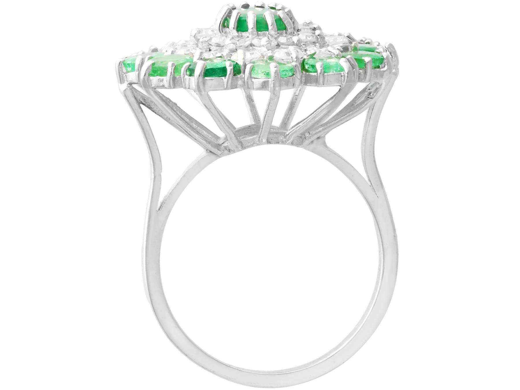 Oval Cut Vintage 3.29 Carat Emerald and 1.75 Carat Diamond White Gold Cocktail Ring For Sale