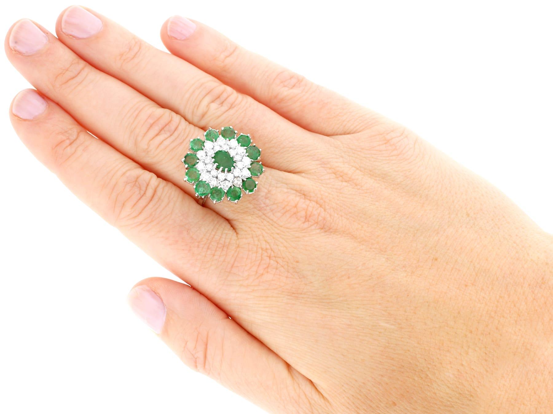 Women's or Men's Vintage 3.29 Carat Emerald and 1.75 Carat Diamond White Gold Cocktail Ring For Sale