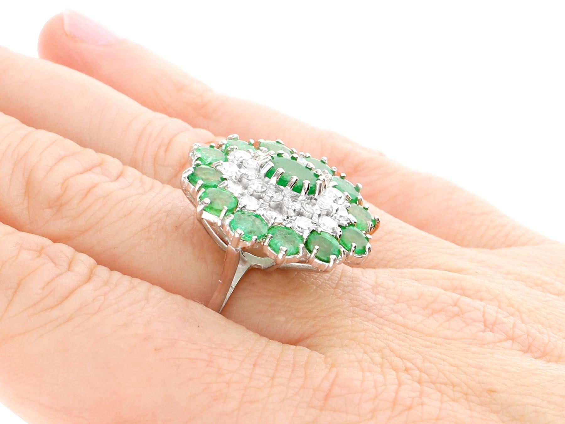 Vintage 3.29 Carat Emerald and 1.75 Carat Diamond White Gold Cocktail Ring For Sale 1