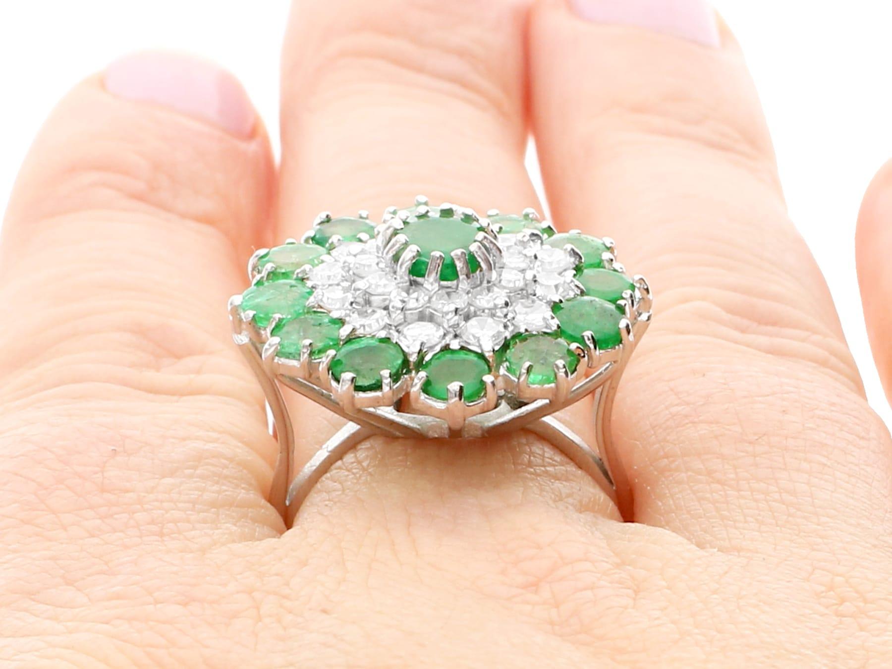 Vintage 3.29 Carat Emerald and 1.75 Carat Diamond White Gold Cocktail Ring For Sale 2